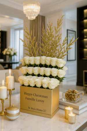 BOX CARRE NOEL DORE ET BLANCHE BOX FLORAL GOLD