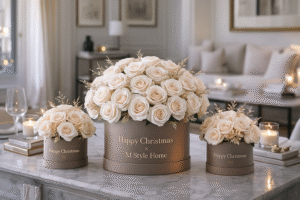 TRIO DE BOX RONDE TAUPE ET NUDE T DORE NOEL Trio de Flower Box